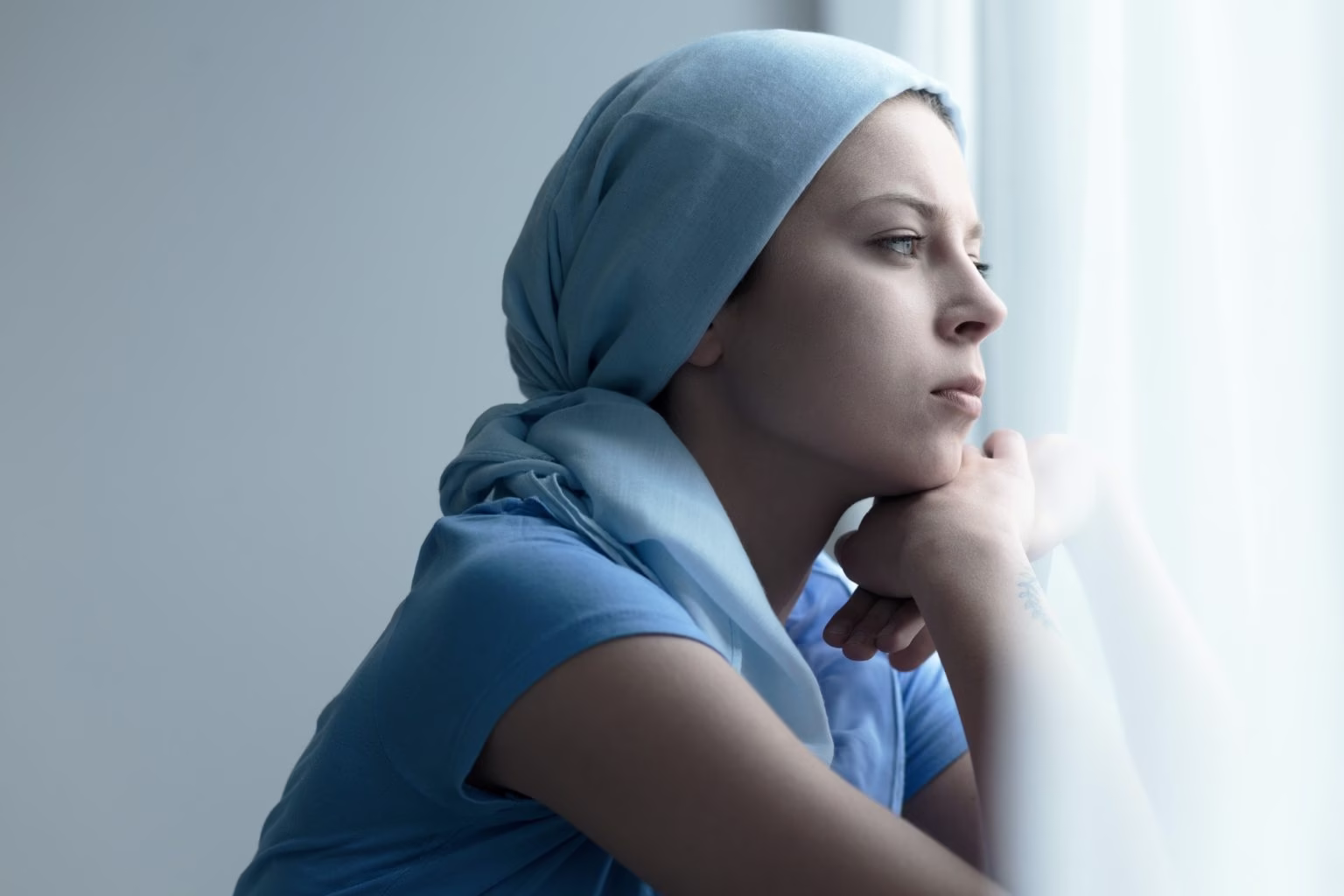 Cancer survivor in a scarf