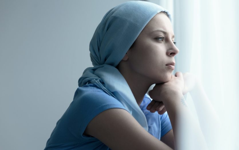 Cancer survivor in a scarf